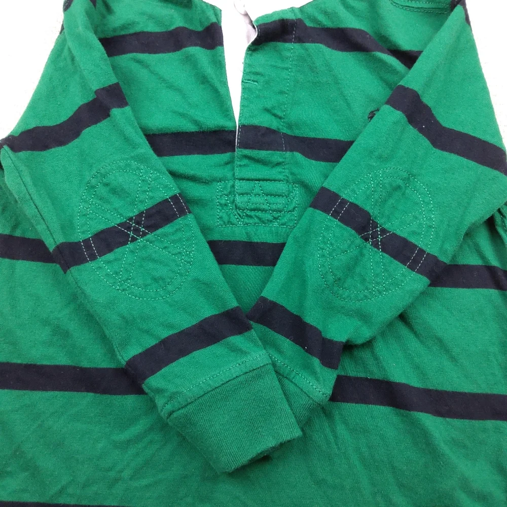 Polo Ralph Lauren, Hoodie L/S Collared Rugby Shirt ,Green W/ Black Stripes, Sz 4